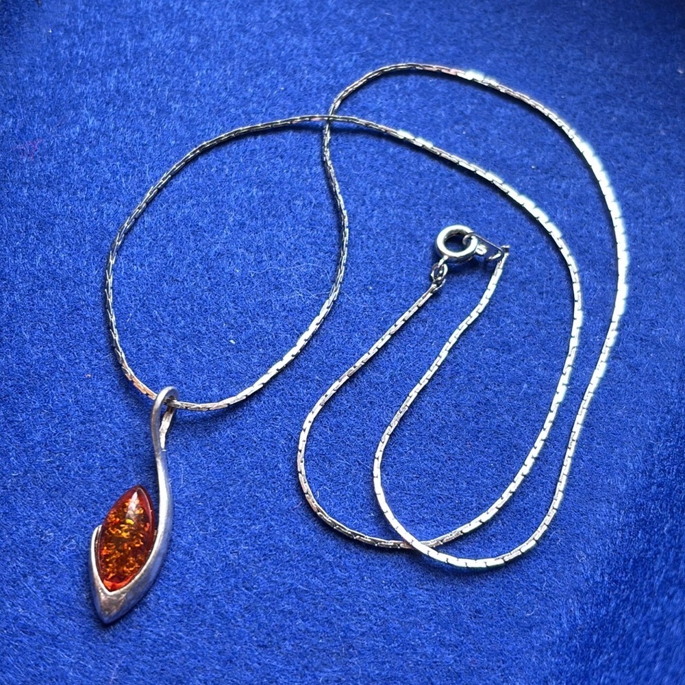 Vintage Amber & Sterling Silver Pendant + Earrings Set